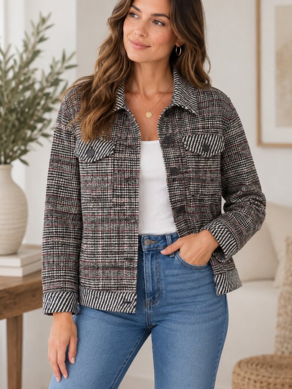 194. Patchwork Plaid L/S Shirt Jacket